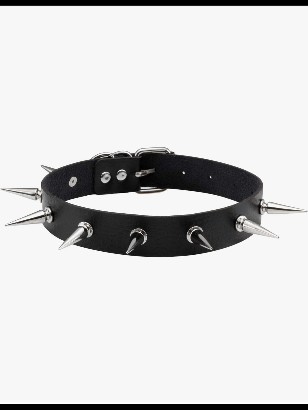 Black Long Spike Choker Goth Punk Alternative Faux Leather Collar